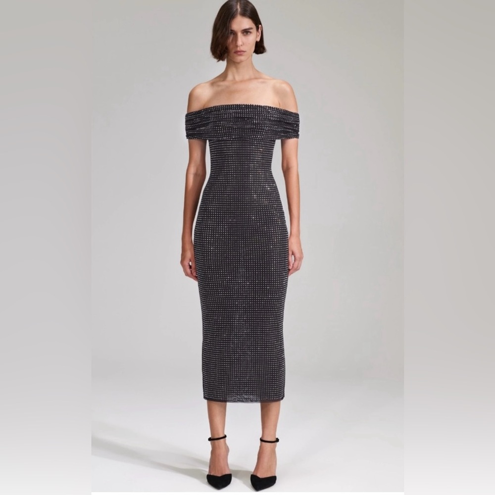 Self-Portrait diamanté off the shoulder dress